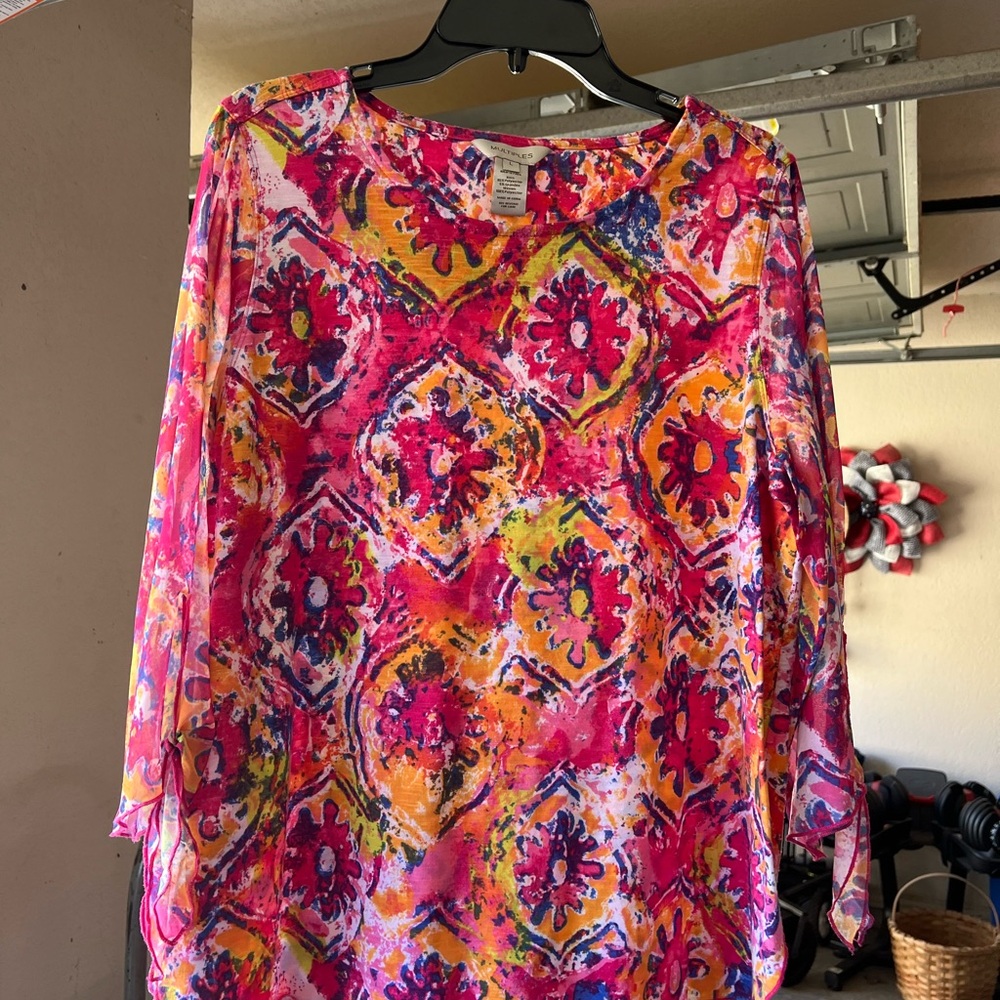 Multiples Colorful Abstract Knit Top